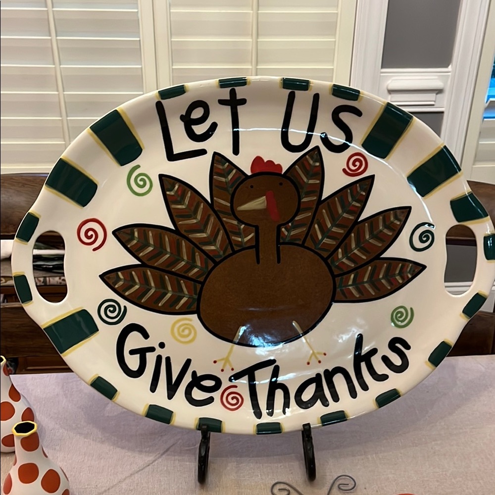 Coton Colors Thanksgiving Turkey Platter - Green, Brown, Red